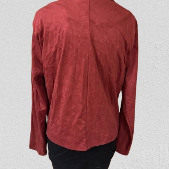 Burgundy Faux Suede drape front Moto Jacket - Picture 5 of 11